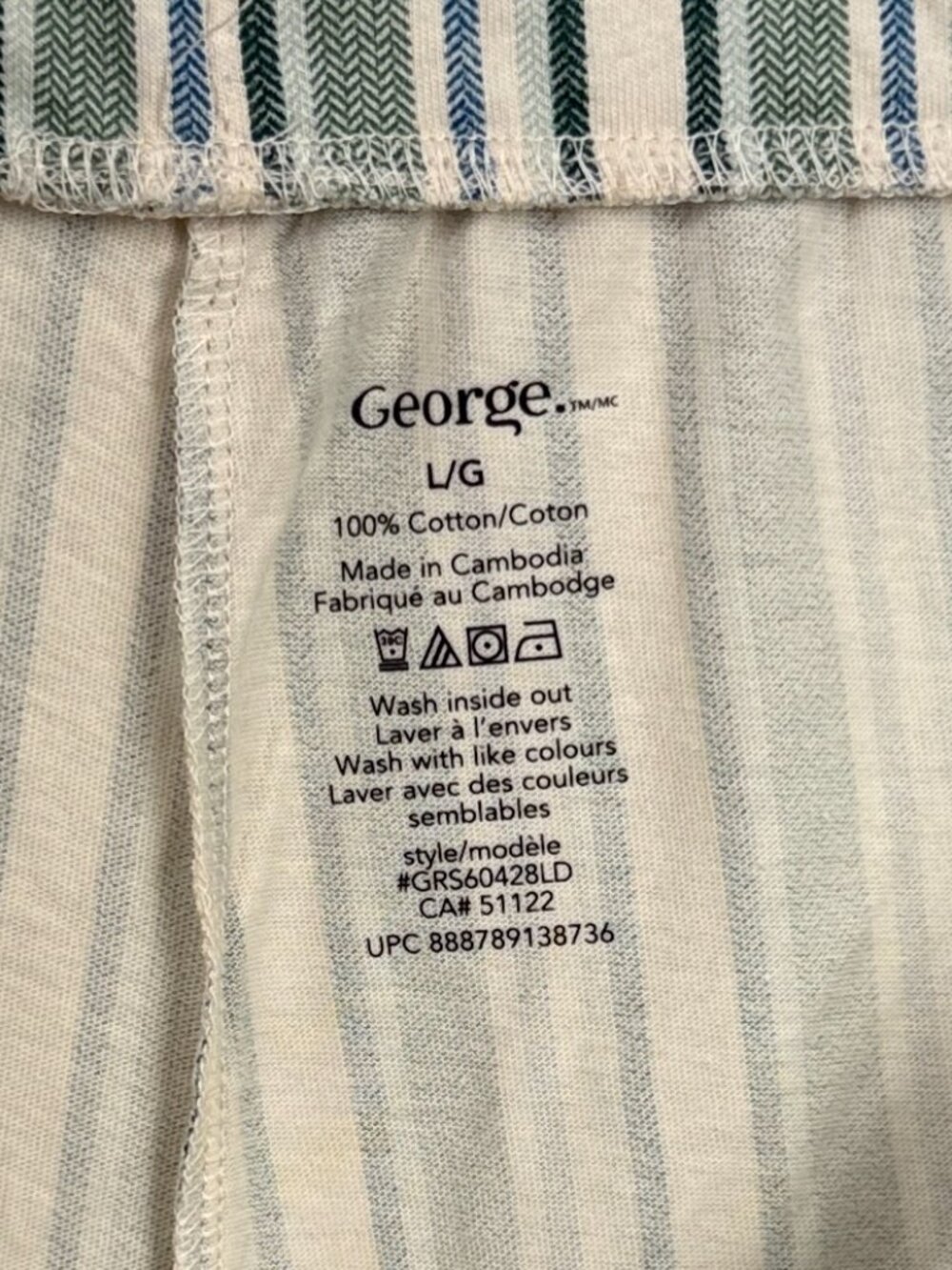 š„4 for $20š„ George Women Shorts L Large Green Cream Striped Cotton Drawstring - Picture 3 of 3